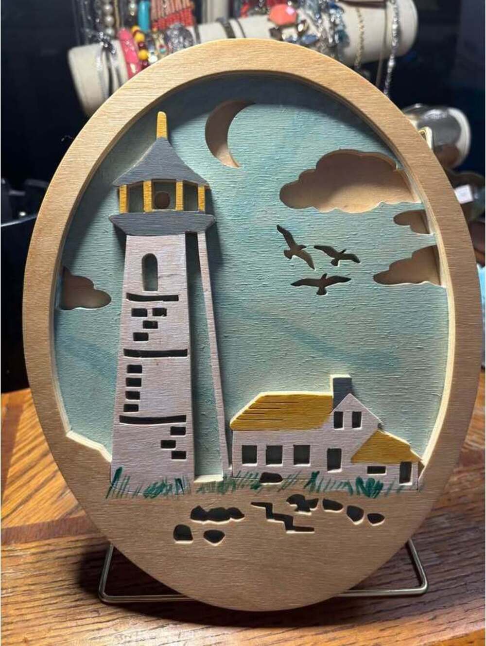 Vintage 3D Wooden Lighthouse Scene Wall Art